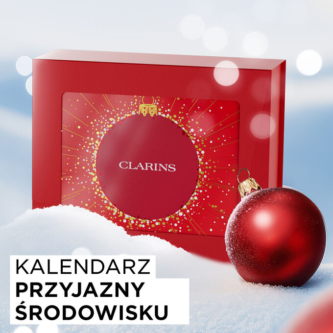 Packshot af Clarins’ 12 Days julekalender med miljøvenligt designet emballage – skabt til at blive genbrugt efter julen er ovre